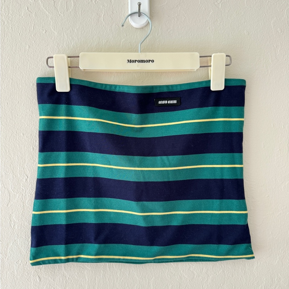 Miu Miu Navy and Teal Striped Tube Top